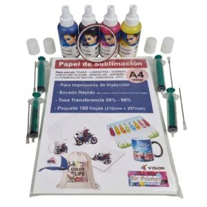 PACK SUBLIMACION CON TINTA, PAPEL A4, CINTA TÉRMICA, JERINGAS Y AGUJAS