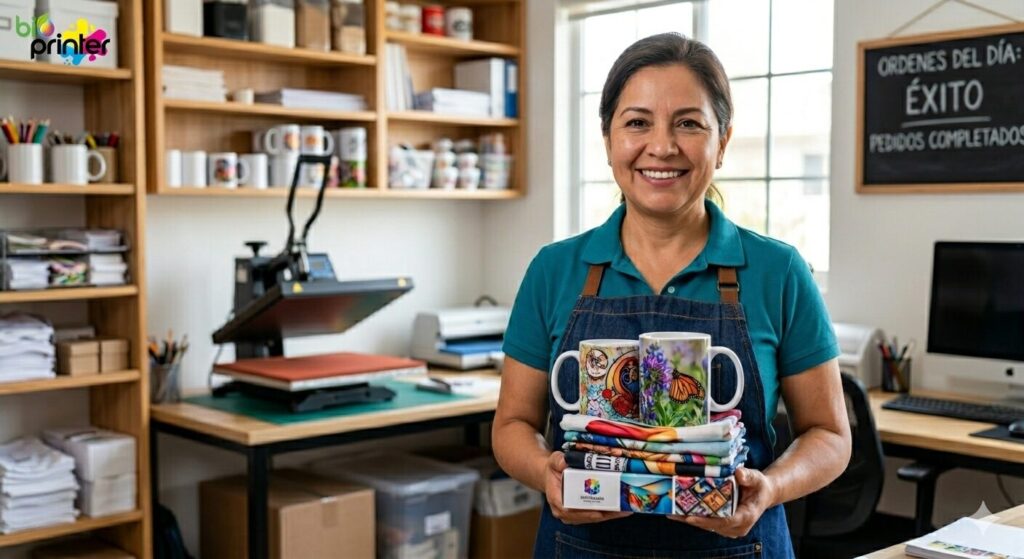 emprendedora-exitosa-revisando-pedidos-de-sublimacion-rentable